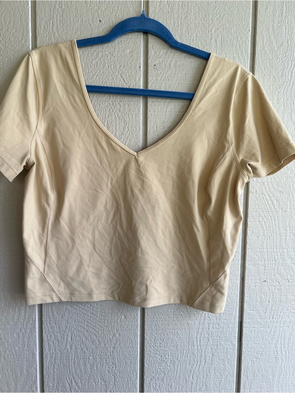 lululemon athletica V-Neck Short Sleeve Crop Top in Light Beige